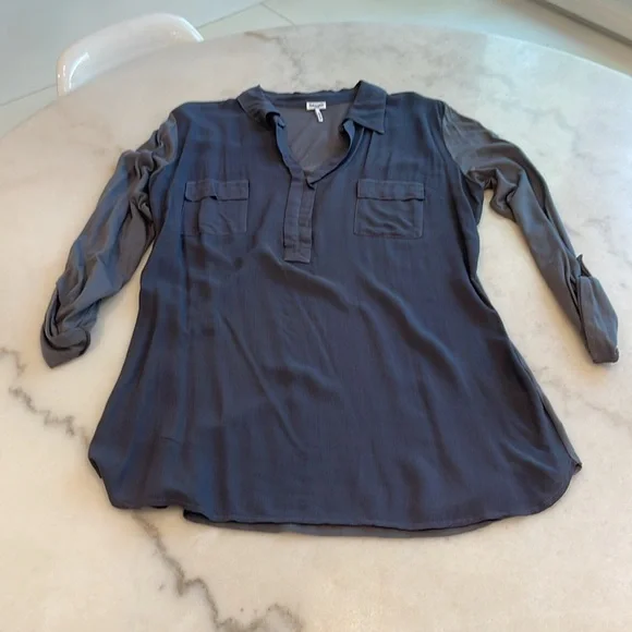 NWOT SPLENDID GRAY RAYON COTTON BLEND COLLARED L/S SHIRT. L - Picture 5 of 8